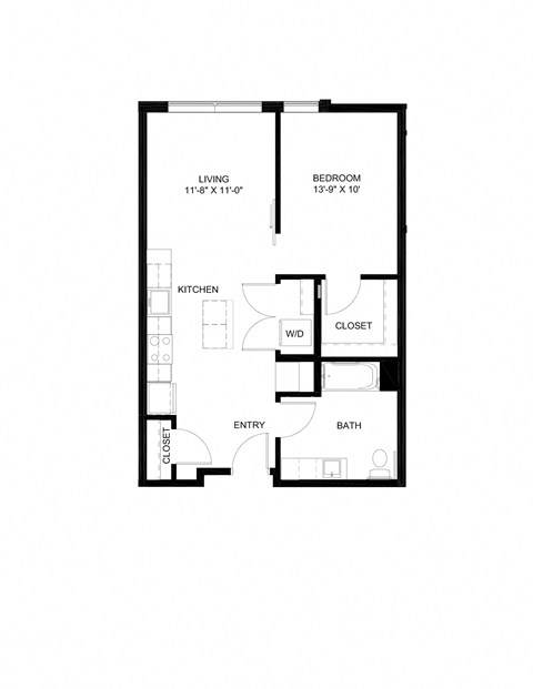 Floor plan for 1 bed, 1 bath, 698 sqft